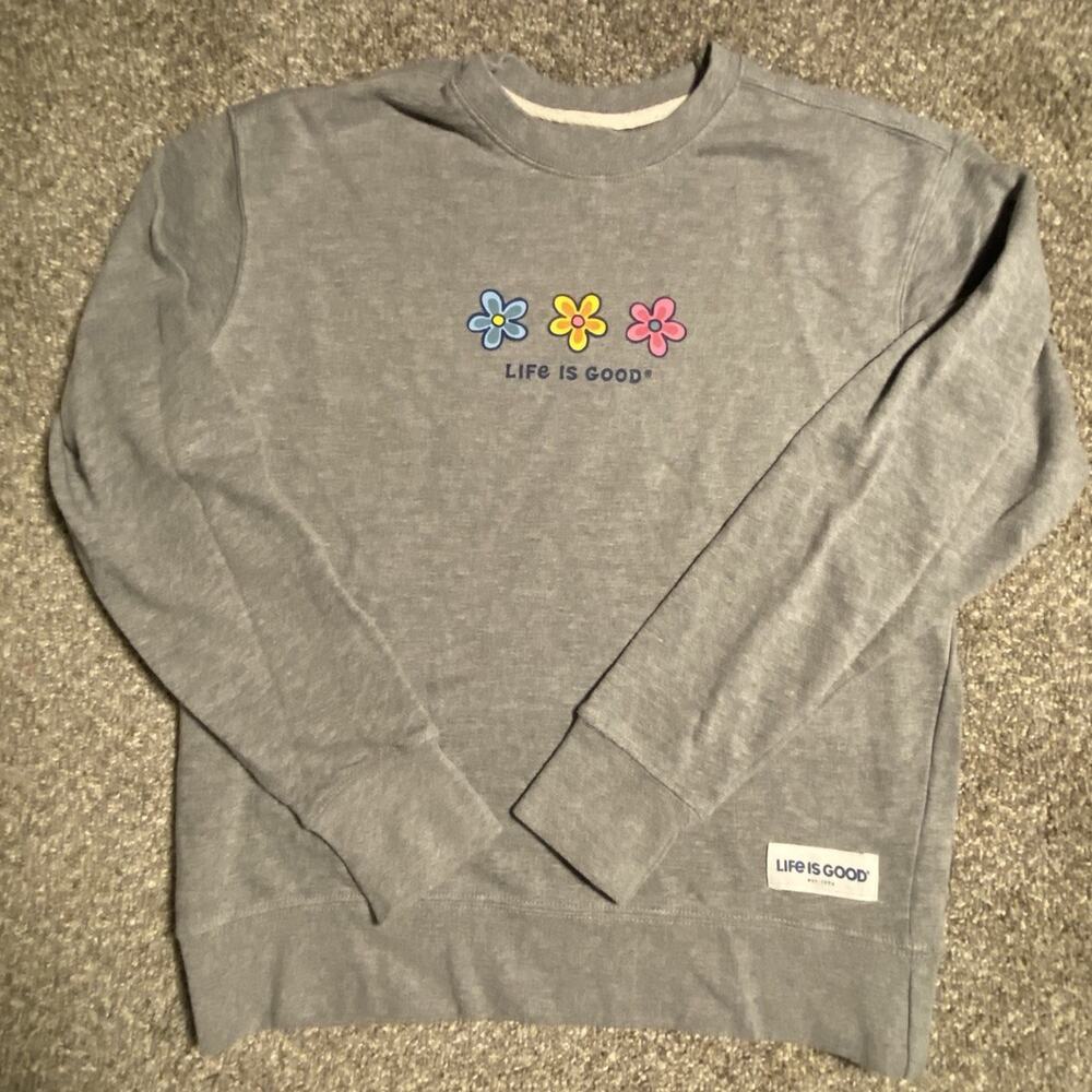 Life Is Good Gray Sweatshirt with Floral Design